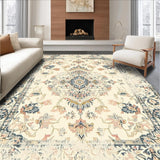 Ultra Soft Area Rug, Non Slip, Stain Resistant, Washable Area Rugs for Living Room, Bedroom, Elegant Vintage with Floral Medallions and Faded Palette(Beige)