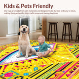Ultra Soft Area Rug, Non Slip, Stain Resistant, Washable Area Rugs for Living Room, Bedroom, Vibrant Tribal Ethnic Pattern(Yellow)