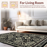 Ultra Soft Area Rug, Non Slip, Stain Resistant, Washable Area Rugs for Living Room, Bedroom, Eclectic Earthy Geometric Fusion(Black)
