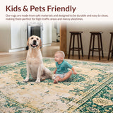 Beige Green Distressed Medallion Durable Non Shedding(Beige)