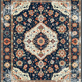 Ultra Soft Area Rug, Non Slip, Stain Resistant, Washable Area Rugs for Living Room, Bedroom, Artistic Boho Distressed Motif(Blue)
