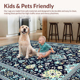 Ultra Soft Area Rug, Non Slip, Stain Resistant, Washable Area Rugs for Living Room, Bedroom, Chic Floral Medallion Design(Blue)
