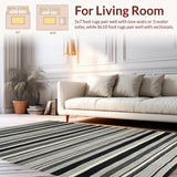 Ultra Soft Area Rug, Non Slip, Stain Resistant, Washable Area Rugs for Living Room, Bedroom, Chic Rhythm Stripe Rug with Dynamic Monochrome Bands and Artistic Linear Pattern(Black)