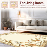 Ultra Soft Area Rug, Non Slip, Stain Resistant, Washable Area Rugs for Living Room, Bedroom, Stylish Beige Kitchen Durable Non Slip Runner with Floral Motif(Beige)
