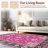 Ultra Soft Area Rug, Non Slip, Stain Resistant, Washable Area Rugs for Living Room, Bedroom, Contemporary Vibrant Graphic Motif(Pink)