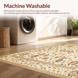 Ultra Soft Area Rug, Non Slip, Stain Resistant, Washable Area Rugs for Living Room, Bedroom, Sophisticated Beige Area Featuring Intricate Floral Design Elements(Beige)