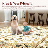 Ultra Soft Area Rug, Non Slip, Stain Resistant, Washable Area Rugs for Living Room, Bedroom, Graceful Medallion Area Non Slip Vintage Style Beige(White)