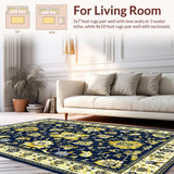Ultra Soft Area Rug, Non Slip, Stain Resistant, Washable Area Rugs for Living Room, Bedroom, Rustic Tiled Patterned Delight(Blue)