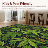 Ultra Soft Area Rug, Non Slip, Stain Resistant, Washable Area Rugs for Living Room, Bedroom, Humorous Stoner Decor Area Rug Cannabis Leaf Design Carpet for Front Door(Green)