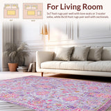 Ultra Soft Area Rug, Non Slip, Stain Resistant, Washable Area Rugs for Living Room, Bedroom, Vintage Pastel Blooming Elegance(Purple)