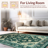 Ultra Soft Area Rug, Non Slip, Stain Resistant, Washable Area Rugs for Living Room, Bedroom, Moody Floral Boho Chic(Green)