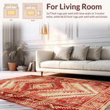 Ultra Soft Area Rug, Non Slip, Stain Resistant, Washable Area Rugs for Living Room, Bedroom, Vibrant Southwestern Tribal Aesthetic(Red)