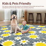 Ultra Soft Area Rug, Non Slip, Stain Resistant, Washable Area Rugs for Living Room, Bedroom, Contemporary Daisy Pattern Delight(Blue)
