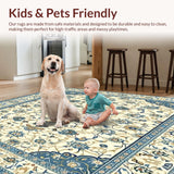 Ultra Soft Area Rug, Non Slip, Stain Resistant, Washable Area Rugs for Living Room, Bedroom, Oriental Twist Beige and Sky Blue Abstract Floral Design(Beige)