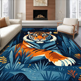 Ultra Soft Area Rug, Non Slip, Stain Resistant, Washable Area Rugs for Living Room, Bedroom, Vibrant Dark Blue Animal Motif(Orange)