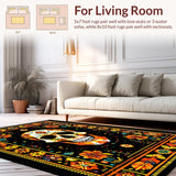 Ultra Soft Area Rug, Non Slip, Stain Resistant, Washable Area Rugs for Living Room, Bedroom, Eclectic Round Ethnic Textile(Orange)