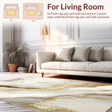Ultra Soft Area Rug, Non Slip, Stain Resistant, Washable Area Rugs for Living Room, Bedroom, Ethereal Beige Gold Geometric Marble Swirls Indoor(White)