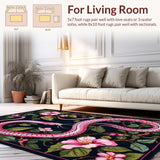 Ultra Soft Area Rug, Non Slip, Stain Resistant, Washable Area Rugs for Living Room, Bedroom, Chic Floral Medley Design(Black)