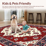 Ultra Soft Area Rug, Non Slip, Stain Resistant, Washable Area Rugs for Living Room, Bedroom, High Traffic Ivory Red Decorative Rug for Family Rooms(Red)