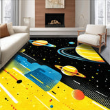 Ultra Soft Area Rug, Non Slip, Stain Resistant, Washable Area Rugs for Living Room, Bedroom, Galactic Cartoon Planet Motif(Yellow)