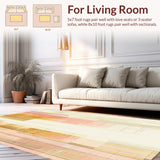 Ultra Soft Area Rug, Non Slip, Stain Resistant, Washable Area Rugs for Living Room, Bedroom, Contemporary Linear Rug with Overlapping Gold Stripes and Peach Abstract Shapes(Beige)