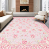 Ultra Soft Area Rug, Non Slip, Stain Resistant, Washable Area Rugs for Living Room, Bedroom, Vibrant Pink Floral Motif(Pink)
