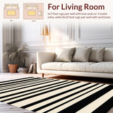 Ultra Soft Area Rug, Non Slip, Stain Resistant, Washable Area Rugs for Living Room, Bedroom, Stylish Black & Beige Area Woven Stripe Design(Black)