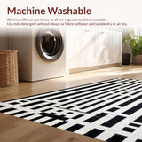 Ultra Soft Area Rug, Non Slip, Stain Resistant, Washable Area Rugs for Living Room, Bedroom, Monochrome Linear Weave Rug with Bold Alternating Stripes and Contrast(Black)