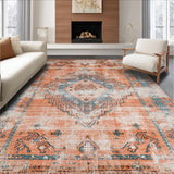 Ultra Soft Area Rug, Non Slip, Stain Resistant, Washable Area Rugs for Living Room, Bedroom, Warm Cozy Distressed Medallion Style(Orange)