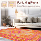 Ultra Soft Area Rug, Non Slip, Stain Resistant, Washable Area Rugs for Living Room, Bedroom, Charming Soft Pastel Circular Art(Orange)