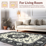 Ultra Soft Area Rug, Non Slip, Stain Resistant, Washable Area Rugs for Living Room, Bedroom, Rustic Textured Tasseled Runner Style(Black)