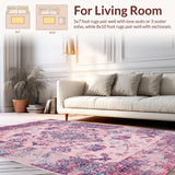 Ultra Soft Area Rug, Non Slip, Stain Resistant, Washable Area Rugs for Living Room, Bedroom, Rustic Multi-Hued Ogee Pattern(Pink)