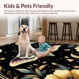 Ultra Soft Area Rug, Non Slip, Stain Resistant, Washable Area Rugs for Living Room, Bedroom, Celestial Vintage Floral Elegance(Gold)