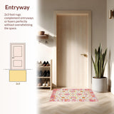 Ultra Soft Area Rug, Non Slip, Stain Resistant, Washable Area Rugs for Living Room, Bedroom, Serene Cream Pink Garden Theme(White)