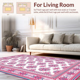 Ultra Soft Area Rug, Non Slip, Stain Resistant, Washable Area Rugs for Living Room, Bedroom, Intricate Botanical Border Design(White)