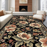 Ultra Soft Area Rug, Non Slip, Stain Resistant, Washable Area Rugs for Living Room, Bedroom, Sophisticated Geometric Leaf Arrangement(Black)