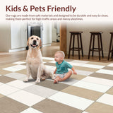 Ultra Soft Area Rug, Non Slip, Stain Resistant, Washable Area Rugs for Living Room, Bedroom, Graphic Check Mate Area with Modern Beige and White Block Motifs(Beige)
