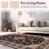 Ultra Soft Area Rug, Non Slip, Stain Resistant, Washable Area Rugs for Living Room, Bedroom, Elegant Floral Arch Motif(Black)
