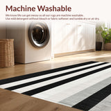 Ultra Soft Area Rug, Non Slip, Stain Resistant, Washable Area Rugs for Living Room, Bedroom, Designer Dual-Tone Horizontal Lined Rug with Geometric Precision(Black)