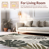 Ultra Soft Area Rug, Non Slip, Stain Resistant, Washable Area Rugs for Living Room, Bedroom, Tropical Inspired Leaf Aesthetic(Beige)