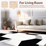 Ultra Soft Area Rug, Non Slip, Stain Resistant, Washable Area Rugs for Living Room, Bedroom, Sleek Minimalist Monochrome Accent(Black)