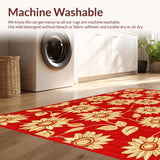 Ultra Soft Area Rug, Non Slip, Stain Resistant, Washable Area Rugs for Living Room, Bedroom, Artistic Round Botanical Creation(Red)