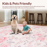Ultra Soft Area Rug, Non Slip, Stain Resistant, Washable Area Rugs for Living Room, Bedroom, Charming Soft Pink Floral Aesthetic(Pink)