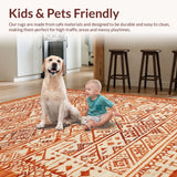 Ultra Soft Area Rug, Non Slip, Stain Resistant, Washable Area Rugs for Living Room, Bedroom, Rustic Geometric Burnt Orange Motif(Orange)