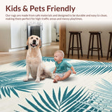 Ultra Soft Area Rug, Non Slip, Stain Resistant, Washable Area Rugs for Living Room, Bedroom, Vibrant Palm Patterned Decor Accent(Beige)