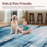 Ultra Soft Area Rug, Non Slip, Stain Resistant, Washable Area Rugs for Living Room, Bedroom, Rustic Neutral Watercolor Impression(Blue)