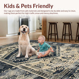 Ultra Soft Area Rug, Non Slip, Stain Resistant, Washable Area Rugs for Living Room, Bedroom, Rustic Vintage Tumbled Texture(Black)