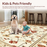 Ultra Soft Area Rug, Non Slip, Stain Resistant, Washable Area Rugs for Living Room, Bedroom, Chic Area Modern Beige & Brown Floral Accents(Beige)