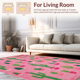 Ultra Soft Area Rug, Non Slip, Stain Resistant, Washable Area Rugs for Living Room, Bedroom, Modern Tropical Greenery Design(Pink)
