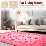 Ultra Soft Area Rug, Non Slip, Stain Resistant, Washable Area Rugs for Living Room, Bedroom, Soft Plush Floral Elegance(Pink)